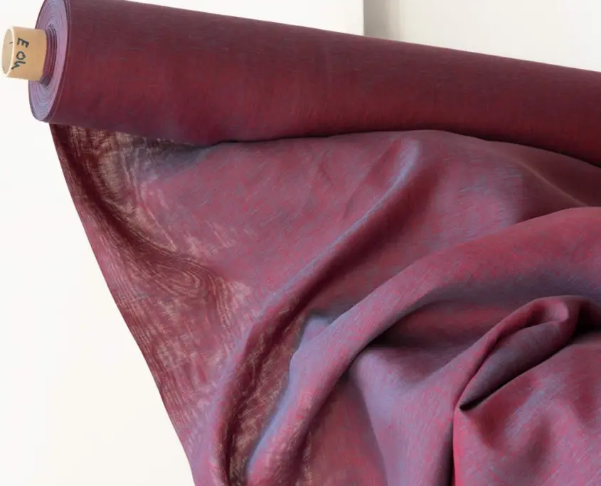 Tessuto Lino Salento Liscio Rosso Viola E04 Per Tende Soggiorno