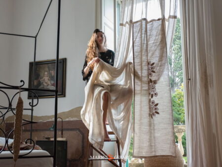 ALBA CHIARA rose - Tende Moderne di lino a fiori