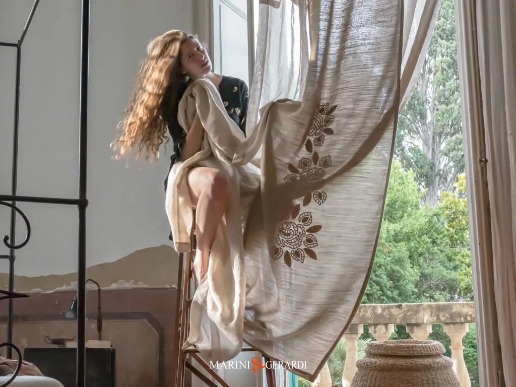 Alba Chiara Tenda Lino Stanza Soggiorno Moderno Ricamo Fiori - Marini & Gerardi