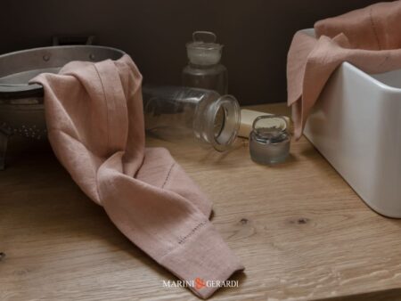 Bagno Italiano Set Asciugamani Lino Orlo A Giorno Salmone