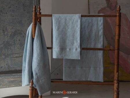 Set Asciugamani Bagno Telo Mani Viso In Lino Orlo A Giorno Celeste