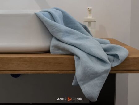 Set Asciugamani Mani Viso Di Qualita In Lino Orlo A Giorno Celeste
