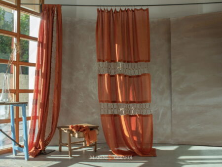 Tende Interni moderne Tessuto Puro Lino Stropicciato Arancio