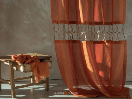 Tende Interni Eleganti Soggiorno Tessuto Puro Lino Arancio