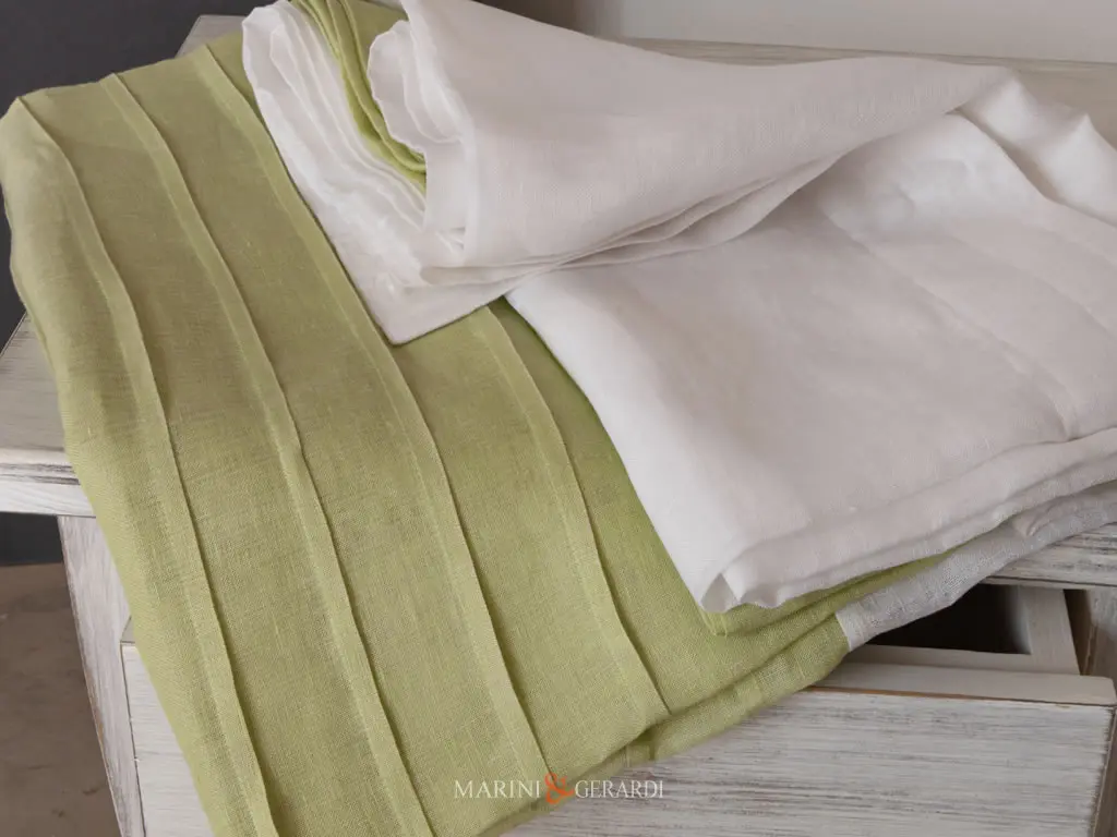 Tende Da Soggiorno Moderne Tesuuti In Lino Bianco Naturale Balsa Verde Lime