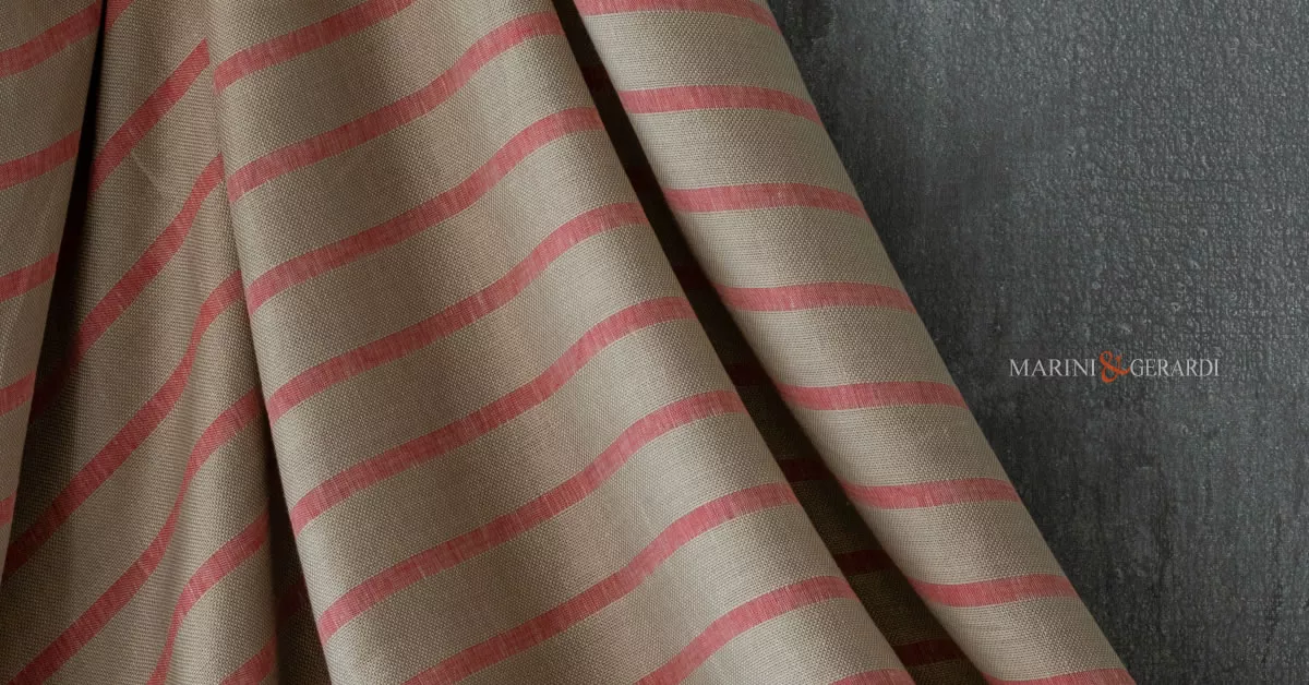 Tessuto lino a righe per arredamento rosso carota