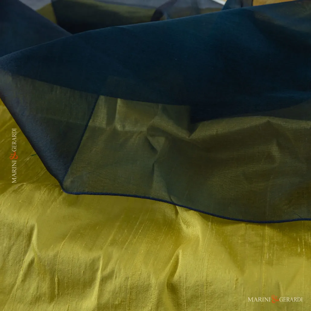Tessuto Shantung In Seta Combinazione Giallo Lime Blu Notte