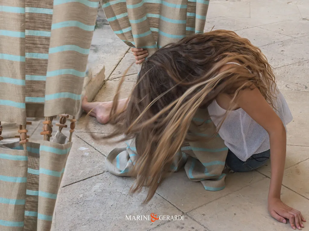 Torre Sabea Tenda Lino Asole Torretta Righe Colore Turchese