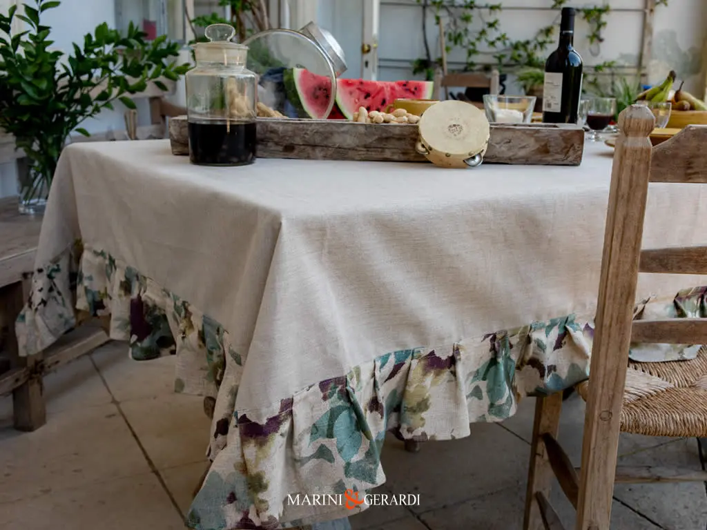 Tovaglia In Lino Resinato Idrorepellente Corda Balsa Fiori