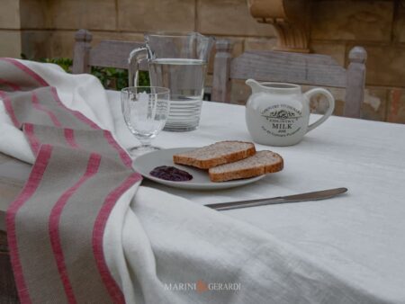 Tovagliati Tovaglie Puro Lino Tinta Unita Bordo Righe Made In Italy Su Misura