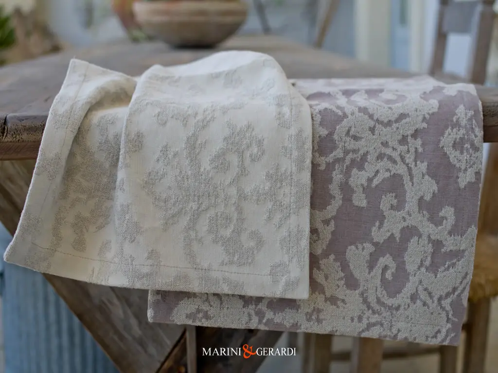 Arredo In Lino Jacquard Runner Tavolo Sabbia Rosa