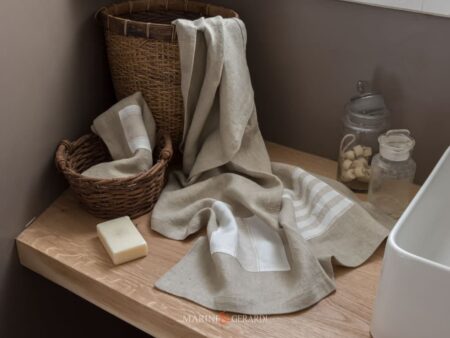 Asciugamani Bagno Di Lino CaffeLatte In Set