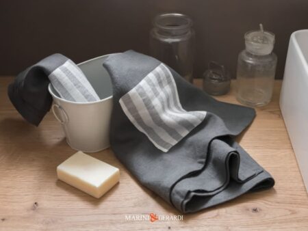 Asciugamani Bagno Offerte Grigio Antracite Stripe Lino