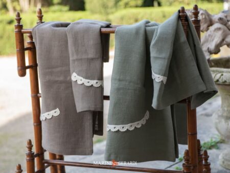 Biancheria Bagno Asciugamani Lino Applicazione Ricamo