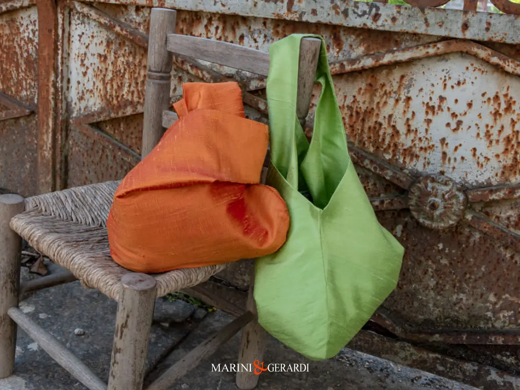 Borsa Elegante Pochette Sacchetto Arancio Verde Pistacchio Shantung Seta