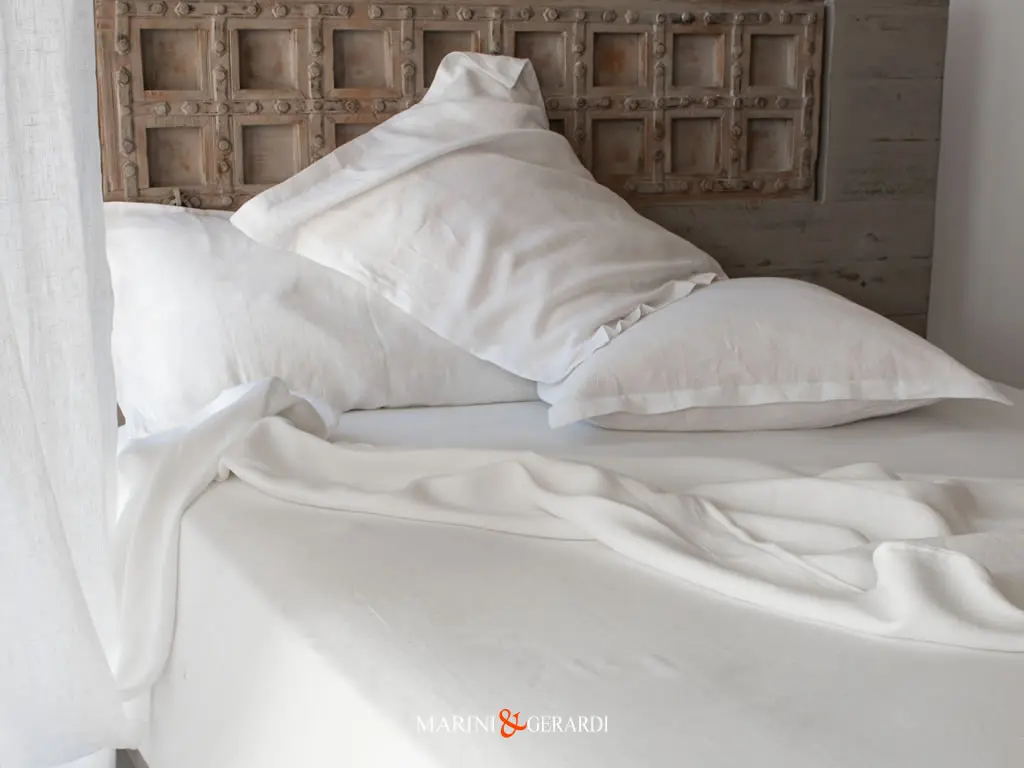 Completo Letto Lino Con Lenzuola Bianco Naturale Grigio Selce