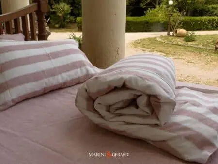 Copiripiumino Matrimoniale In Lino Righe Salmone