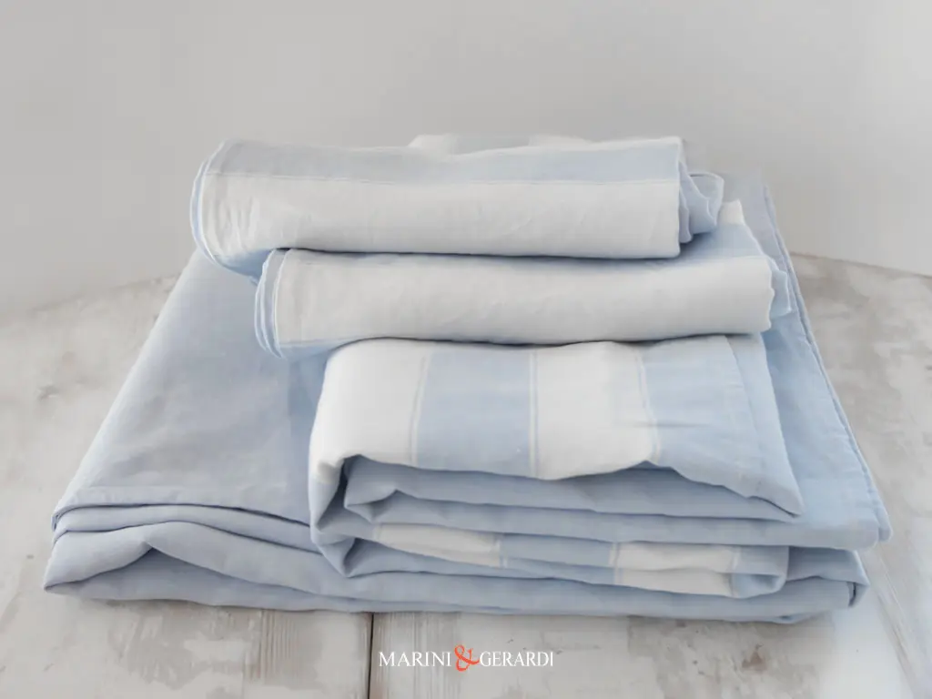 Copiripiumino matrimoniale matrimoniale in lino righe blu ceruleo