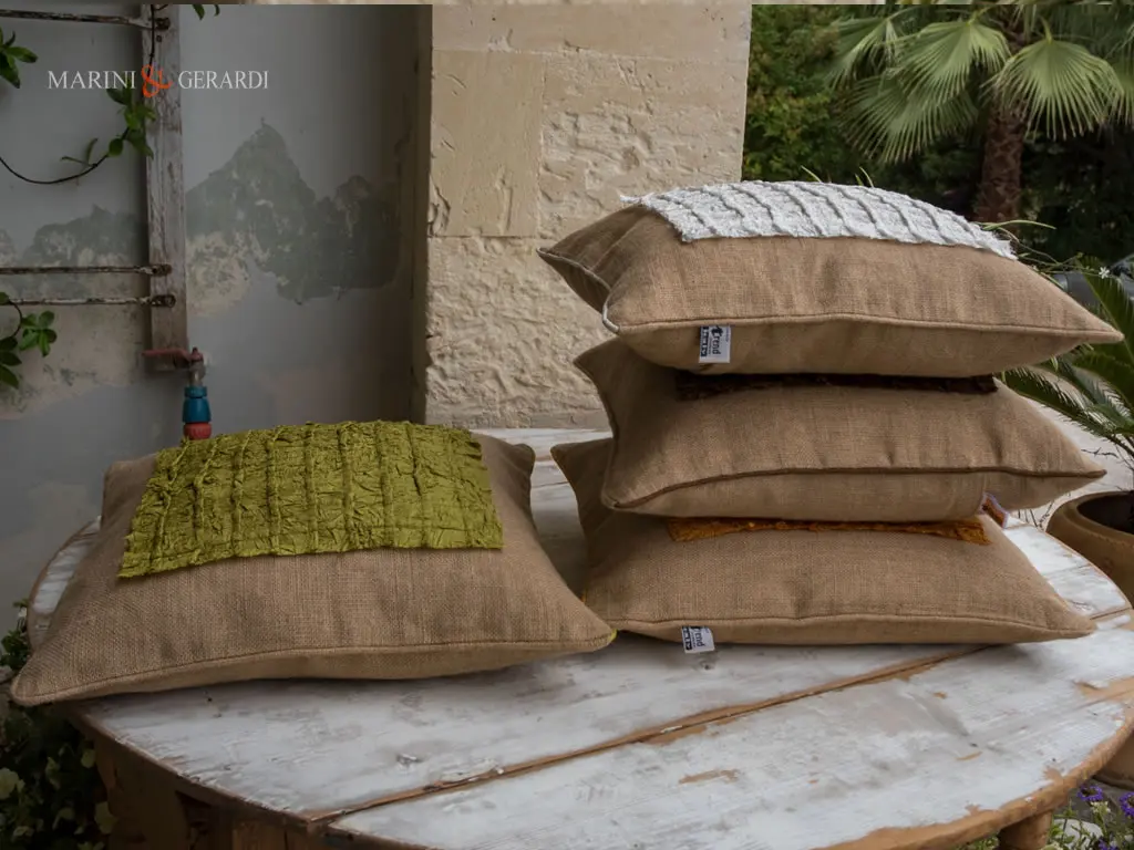 Cuscini Arredo Juta Shantung Oro Marrone Bianco