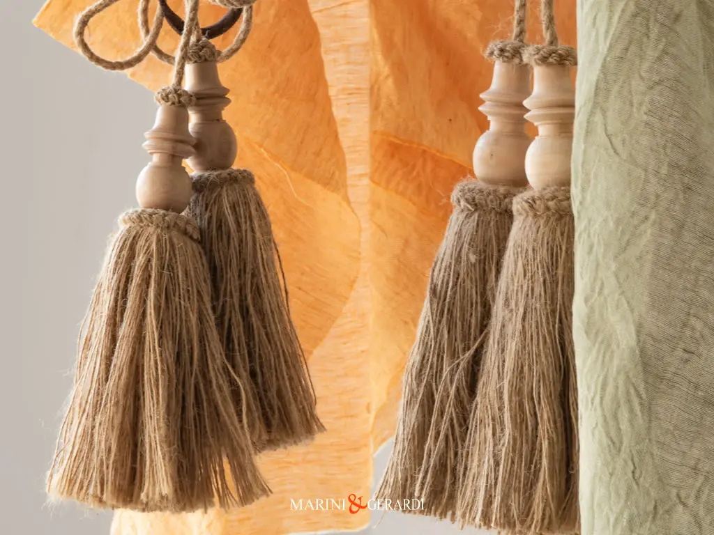 Doppio Embrasse Per Tende Shabby Chic In Juta Testa Legno 023