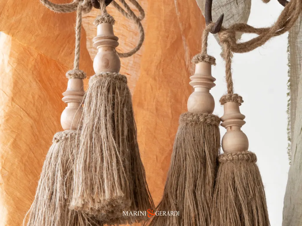 Embrasse Fiocco Doppio Per Tende Juta Con Testa Legno 023