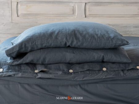 Federe Lord Byron Tessuto Lino Blue Navy Con Copripiumino + Federa Cuscino in Lino