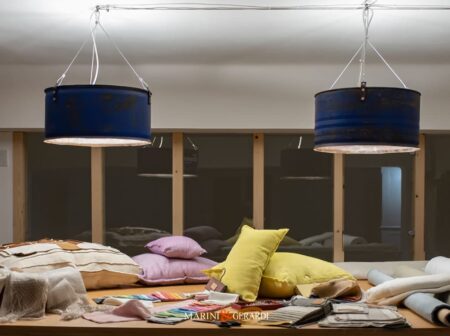 Lampada A Sospensione Industriale Tonda Ferro Acciaio Blu