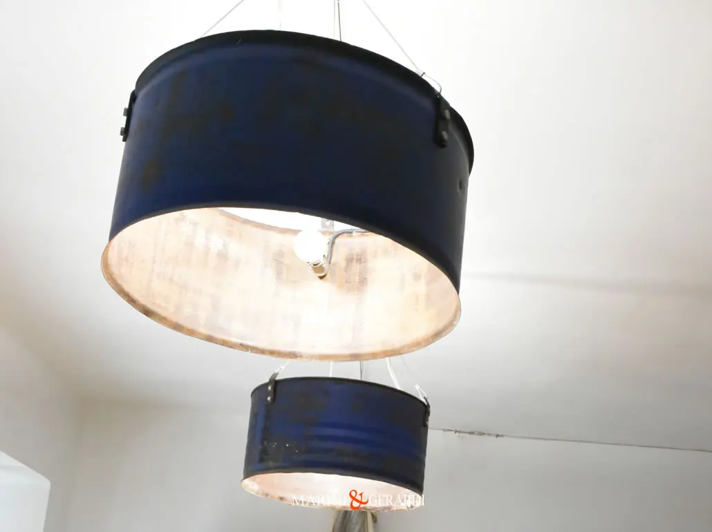 Lampada Mpderna A Sospensione Industriale Circolare Ferro Acciaio Blu