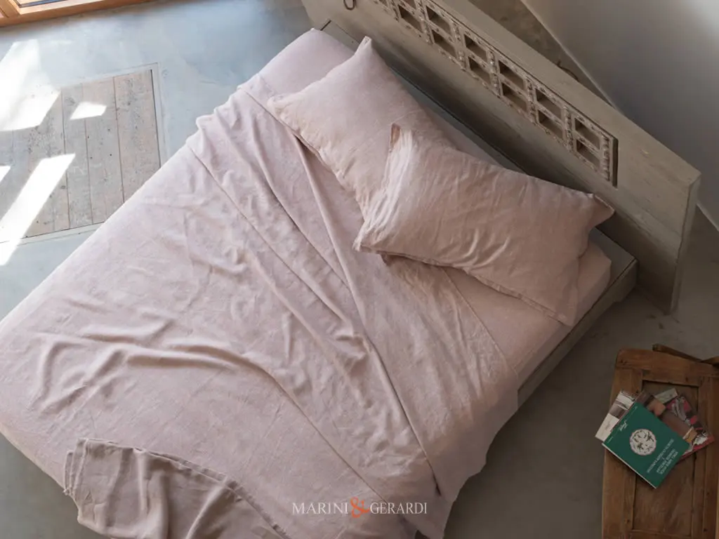 Lenzuola Federe Vino Rose Tessuto Lino Tinta Unita Le Dune