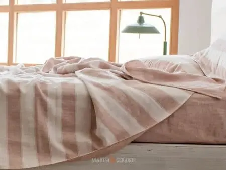 Lenzuola Letto Singolo O Matrimoniale In Lino Righe Vino Rose