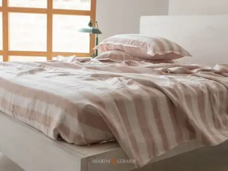 Lenzuola Letto Una Piazza E Mezza O Matrimoniale In Lino Righe Vino Rose