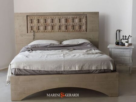 SHABBY 04 - Letto Matrimoniale Legno Massello con Testata