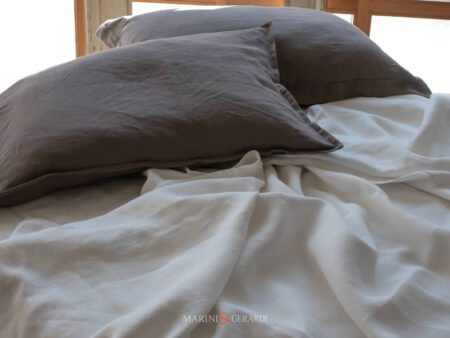 Letto Lenzuola Piane Lino Bianco Sotto ⁭con Elastico