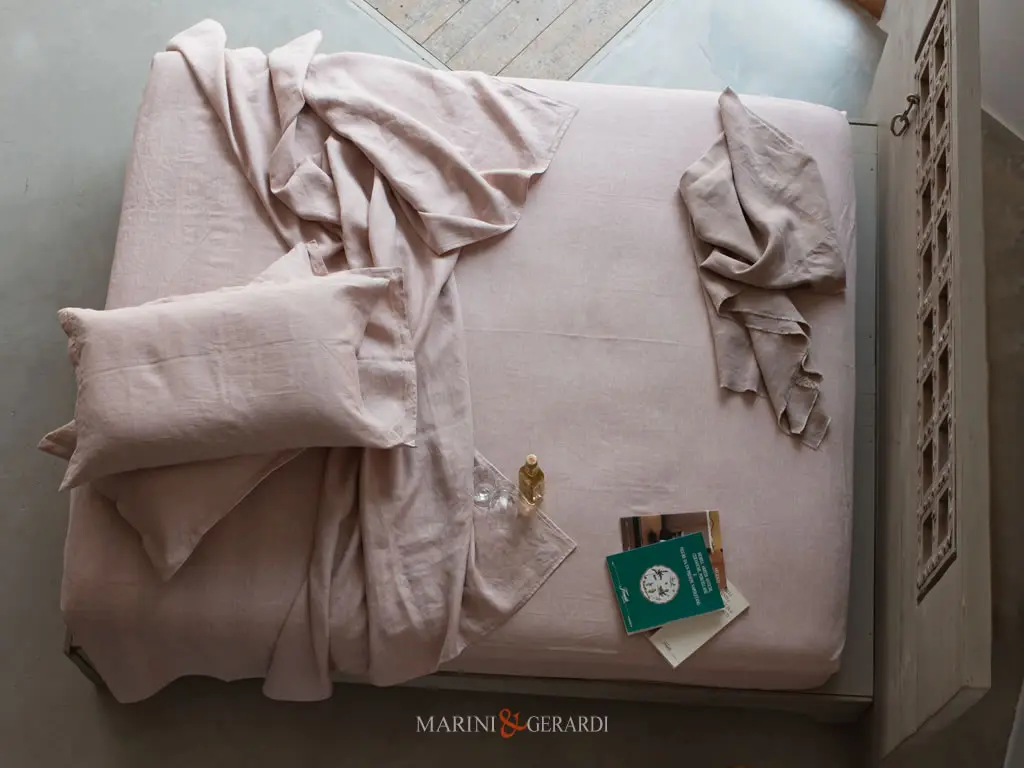 Parure Lenzuola Letto Singolo In Lino Tinta Unita Vino Rose