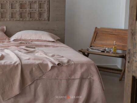 Parure Letto Singolo Lenzuola In Lino Tinta Unita Vino Rose Pic