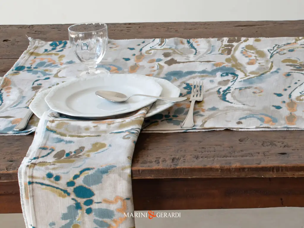 Runner Tavolo Rettangolare Di Lino A Fiori Jaquard