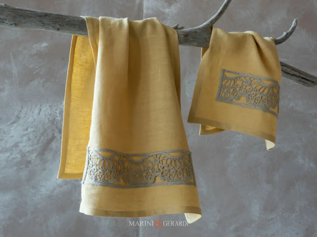 set asciugamani bagno di lino pannocchia applicazioni ricamo