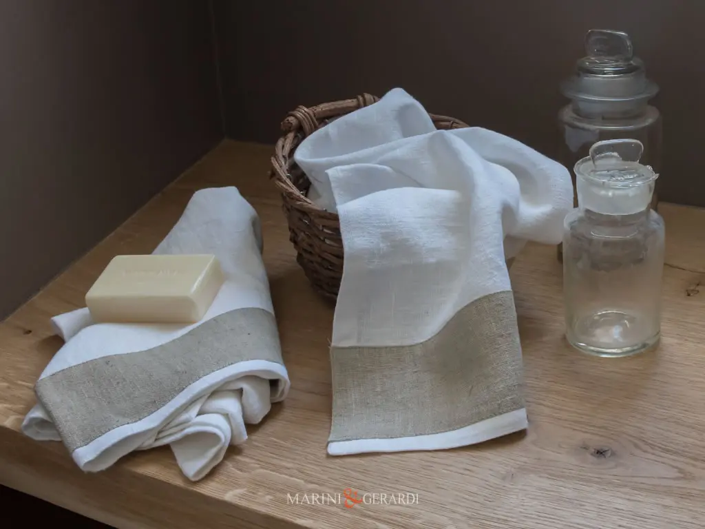 Set Asciugamani Da Bagno Lino Bianco Naturale X17