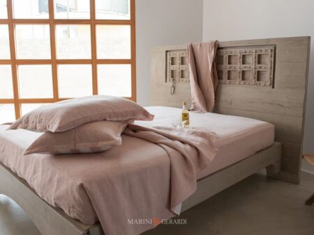 Set Lenzuola Con Federe In Lino Letto Matrimoniale Vino Rose