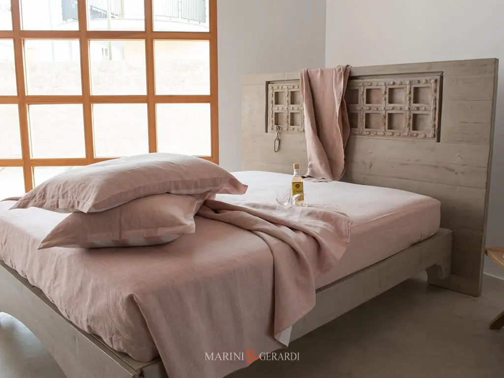 Set Lenzuola Con Federe In Lino Letto Matrimoniale Vino Rose