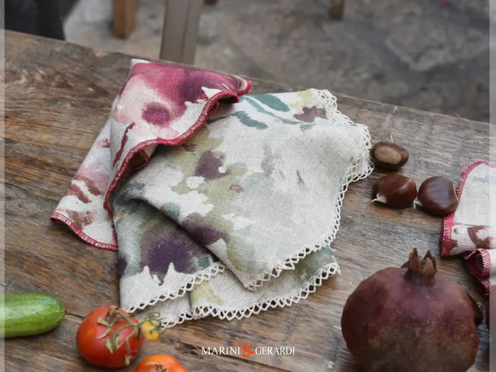 Sottopiatti Tovagliette Americane Rotonde Tessuto Lino Viscosa A Fiori