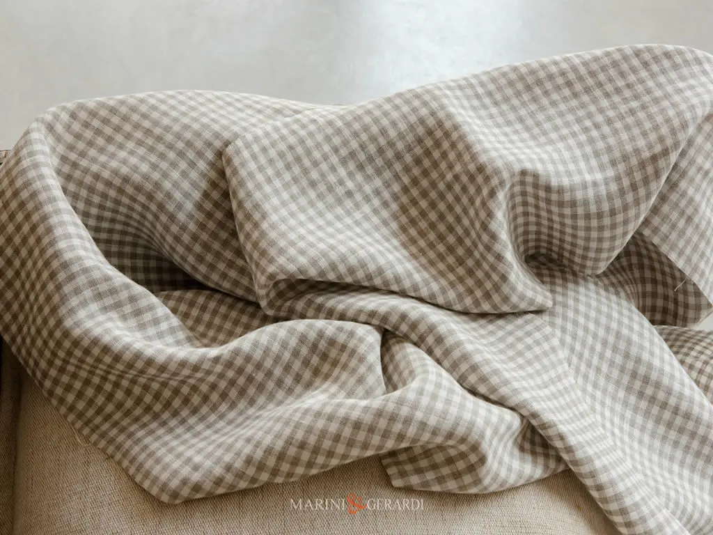 Stoffa A Quadretti Puro Lino Shabby Beige