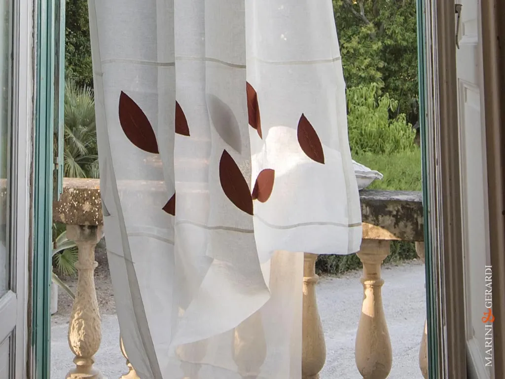 Tenda soggiorno camera da letto in lino artigianale con foglie di greca