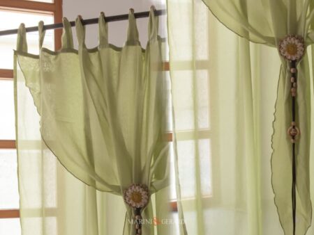 Tenda In Organza Voile Verde Arredo Soggiorno Moderno Con Ambrasse