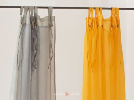 Tenda Organza Voile Doppio Velo Grigio Giallo Asole Con Anelli Legno