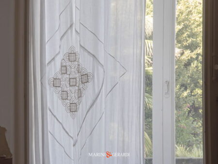 Tendaggi Tenda In Lino Quattro Colonne Ricamo In Lino Centrale