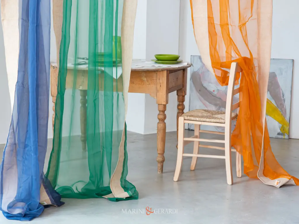 Tende In Voile Organza Confezionate Verde Arancio