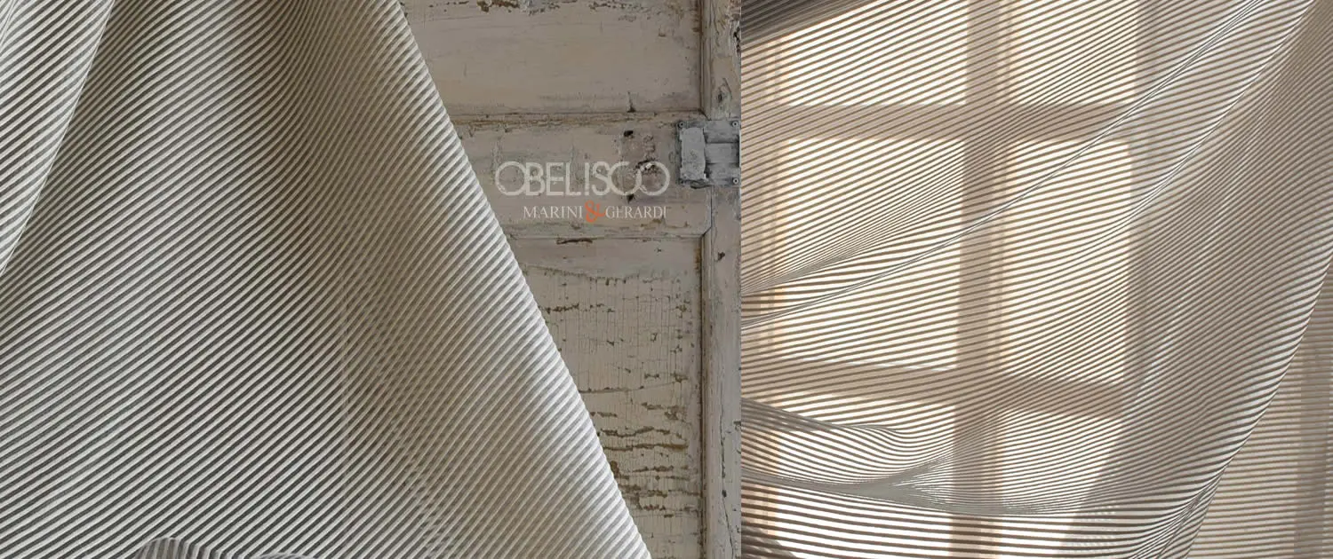 Tende Moderne In Organza Di Cotone Rigato Panna