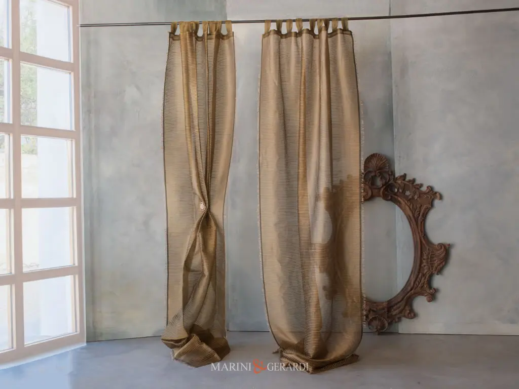 Tende Organza Di Seta Per Interni Bronzo Selene Con Inserti In Juta