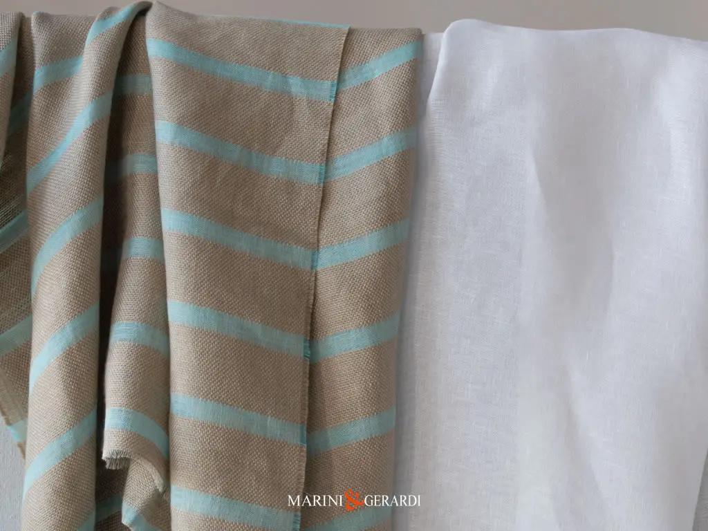 Tessuto A Righe Per Arredamento In Lino Vendita Metraggio Turchese